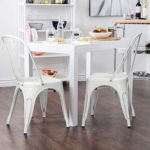 Furmax Metal Dining Chair Indoor Outdoor Use Stackable Chic Side Classic Trattoria Metal Chairs Set of 4 for Kitchen, Dining Room, Bistro and Cafe (Distressed White) - CookCave