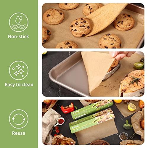 KOOC Premium 60-Feet Parchment Paper Roll - 12-Inch Width, Non-Stick, Unbleached Baking Paper - Ideal for Baking, Cooking, and Food Preparation - 60 Square Feet Coverage - Compostable, High Density - CookCave