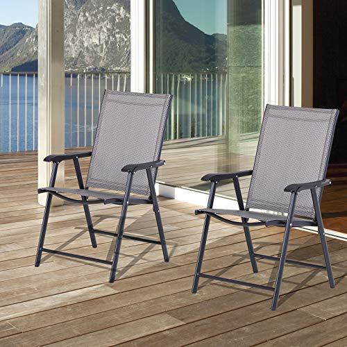 Outsunny Folding Outdoor Patio Chairs Set of 2 Stackable Portable for Deck, Garden, Camping and Travel - CookCave