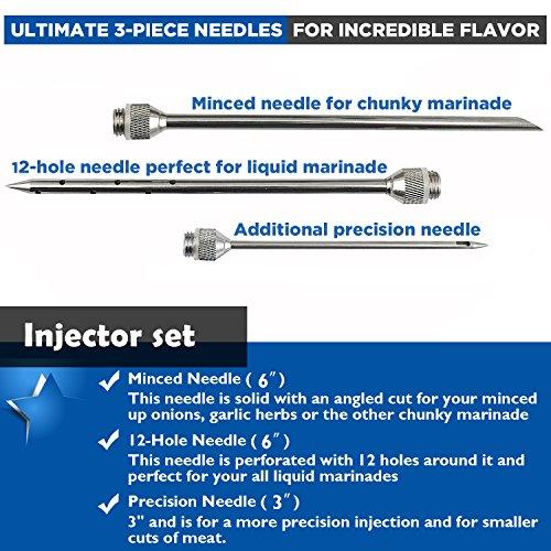 4 oz Stainless Steel Commercial Grade Meat Marinade Flavor Injector Kit 1/2 Cup Capacity Seasoning Injector with 3 Professional Marinade Needles - CookCave