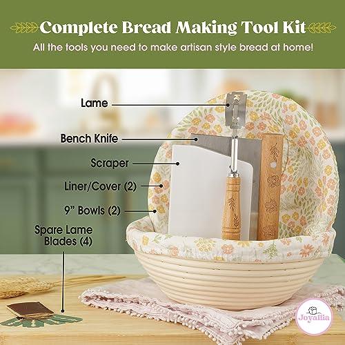 Joyallia Printed Floral Banneton Bread Proofing Basket Set of 2 Round 9 inch w Premium Tools |Sourdough Proofing Basket | Bread Proofing Baskets for Sourdough | Proofing Bowl - CookCave