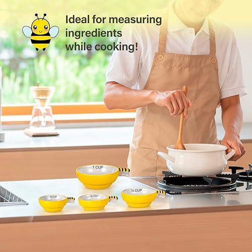 Cute Measuring Cups - Ceramic Measuring Cups for Liquid/Dry Ingredients | Bee Kitchen Décor for Home | Cooking + Baking Gadgets, Perfect First Home Essentials | Beehive Measuring Cup Set, 4 Piece - CookCave