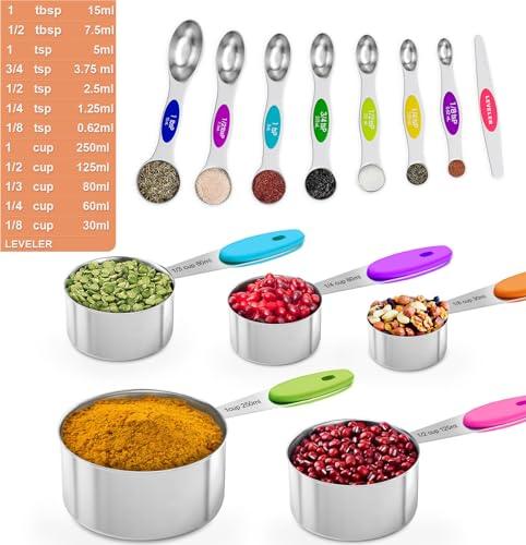 Naitesen 13PCS Measuring Cups and Magnetic Measuring Spoons Set with Leveler, Stainless Steel Dishwasher Safe, Nesting Metal Spoons Cups for Cooking Baking Supplies, Kitchen Gadgets Essentials Tools - CookCave