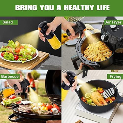 Oil Sprayer for Cooking, Upgraded Olive Oil Sprayer Bottle, Air Fryer Accessories, Oil Mister 7oz/200ml Oil Vinegar Spritzer, Kitchen Gadgets for Salad, BBQ, Roasting (Black) - CookCave