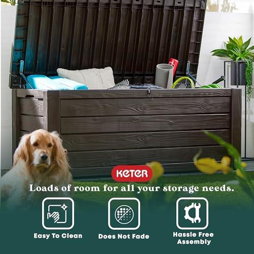 Keter Westwood 150 Gallon Plastic Backyard Outdoor Storage Deck Box for Patio Decor, Furniture Cushions, Garden Tools, & Pool Accessories, Espresso - CookCave