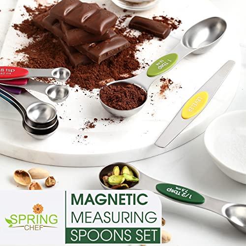 Spring Chef 8-pc Magnetic Measuring Spoon Set, Stainless Steel with N45 Magnets, Fits Spice Jars, BPA Free - CookCave