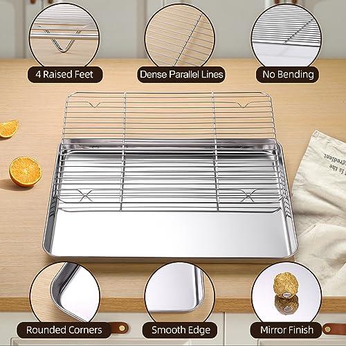 Amrules Baking Sheet with Cooling Rack Set, 3 Premium Stainless Steel Cookie Sheets and 3 Wire Racks, Kitchen Nonstick Baking Pans Set, Includes 3 Different Sizes, Heavy Duty Non Toxic, Easy to Clean - CookCave