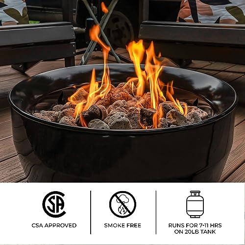 Outland Living Large Outdoor Propane Gas Fire Pit for Outside, 60,000 BTU/h, 24 inch with Lid - Modern Lake Country 800 Fire Bowl Firepit for Patio, Black - CookCave