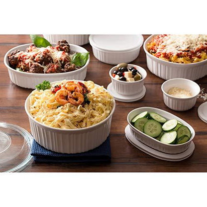 CorningWare French White 20-Pc Ceramic Bakeware Set with Lids, Chip and Crack Resistant Stoneware Baking Supplies, Microwave, Dishwasher, Oven, Freezer and Fridge Safe - CookCave