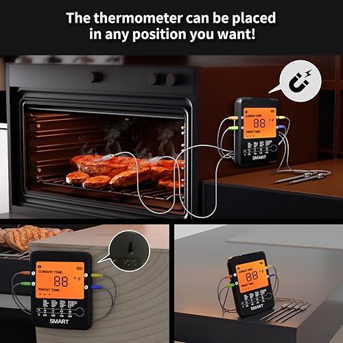 Rilitor Bluetooth Meat Thermometer,Wireless Digital Grill Thermometer with 4 Probes, Oven BBQ Thermometer with 100M/328Ft Smart APP Remote Suit for Kitchen Food Garden Smoker Barbecue Cooking - CookCave