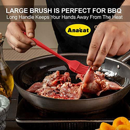 Anaeat High Heat Resistant Silicone Basting Pastry Brush Set of 2- Hygienic One Piece Design Spread Oil Butter for BBQ Grill Barbecue Baking Kitchen Cooking - BPA Free & Dishwasher Safe (10"+8") - CookCave