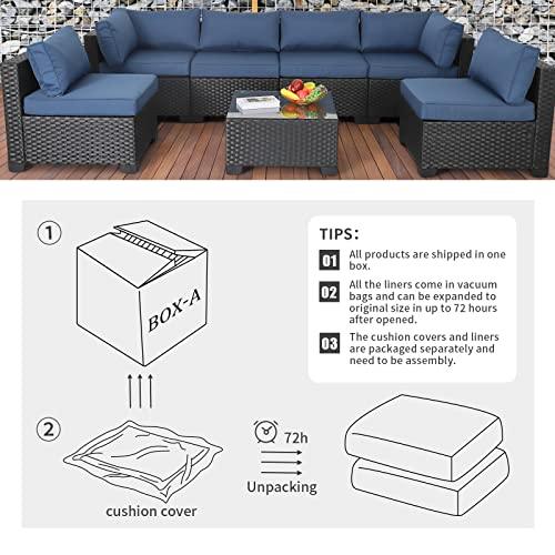 Valita Outdoor Furniture Replacement Cushions, Fits 6-seat Sectional Rattan Conversation Set, 14 Piece Patio Water-Resistant Replacement Sofa Cushions, Liner&Cover (Navy Blue) - CookCave