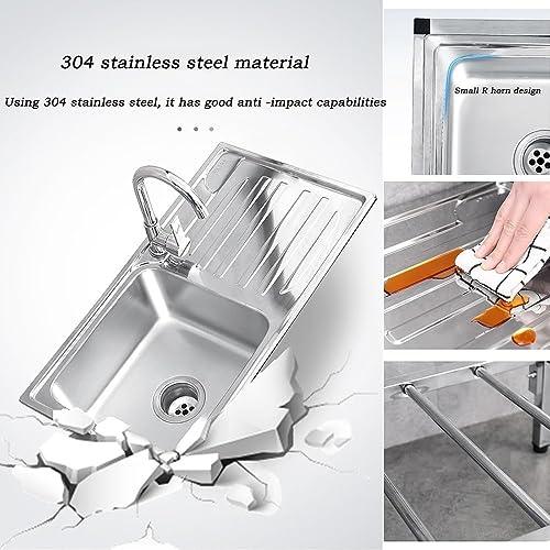 Outdoor Stainless Steel Sink, Free Standing Commercial Restaurant Utility Single Bowl Kitchen Washing Station Hand Basin Sink Set with Storage Shelves for Laundry Tub Backyard Garage - CookCave