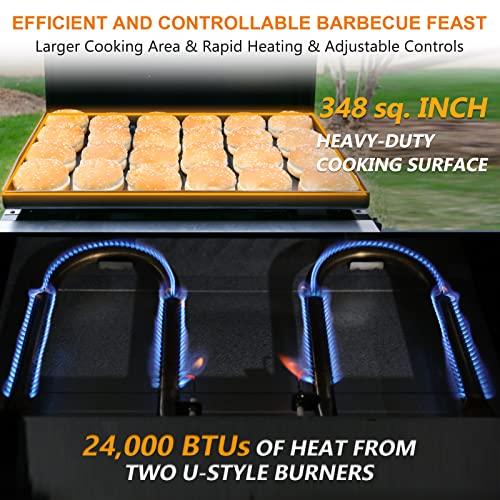 Hisencn Portable Flat Top Grill Propane Gas Grill for Outdoor, Camping, Tabletop, Kitchen, Tailgating, RV - 348 sq. in. Heavy Duty & 24000 BTUs Griddle for BBQ Grill, 22 Inch with Hood, with Carry Bag - CookCave