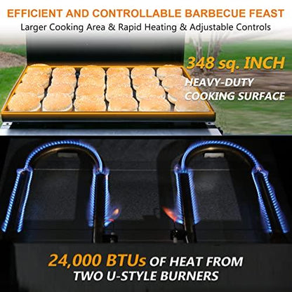 Hisencn Portable Flat Top Grill Propane Gas Grill for Outdoor, Camping, Tabletop, Kitchen, Tailgating, RV - 348 sq. in. Heavy Duty & 24000 BTUs Griddle for BBQ Grill, 22 Inch with Hood, with Carry Bag - CookCave