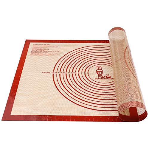Non-slip Pastry Mat Extra Large with Measurements 28''By 20'' for Silicone Baking/ Counter Mat, Dough Rolling Mat,Oven Liner,Fondant/Pie Crust Mat By Folksy Super Kitchen Red - CookCave