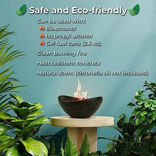 Keystone Peak Firepit - New 2023 - Concrete Tabletop Fire Pit for Indoor and Outdoor - Large Multi-Fuel Fire Bowl (11") - Small Personal Fireplace for Patio Balcony and Coffee Table - Black - CookCave