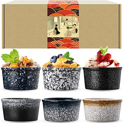 Artcome 5oz 6Pcs Ceramic Ramekin Set - for Pudding, Creme Brulee, Lava Cakes, Custard Cups, Souffle, Porcelain Dipping Sauce Bowls, Japanese Pudding Cup, Dishwasher Microwave and Oven Safe - CookCave