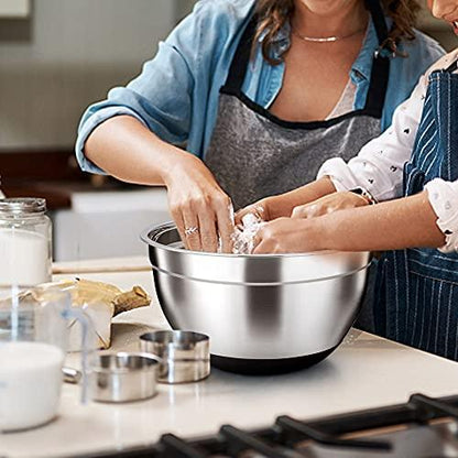 TeamFar Mixing Bowls, Black Mixing Bowls with Lids Set, Stainless Steel Nesting Salad Bowl with Air-tight Lid & Silicone Bottom, Non Slip & Stackable - Set of 6-4.6/2.6/2 / 1.5/1 / 0.7 Qt - CookCave