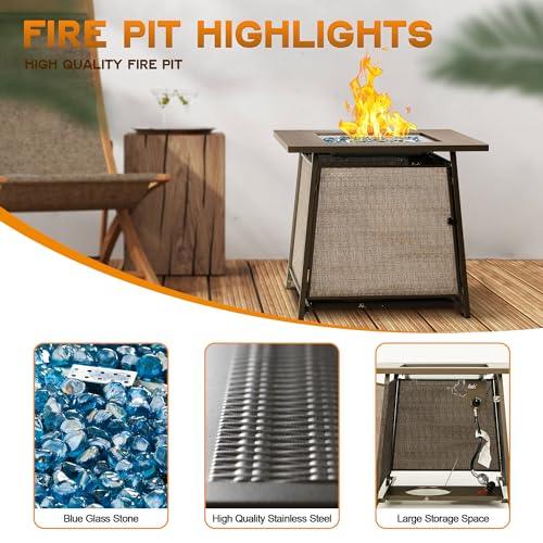 BALI OUTDOORS FirePit Propane Gas Fire Pit Table, 28Inch Square Fire Table 50,000BTU with Cover Lid & Blue Fire Glass for Outside Backyard Deck Patio - CookCave