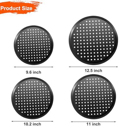 mobzio Round Pizza Pans with Holes, 4Pcs Pizza Pan for Oven, Perforated Pizza Tray for Oven, Non-Stick Pizza Baking Pans, Pizza Baking Sheet for Restaurant Home Kitchen, Pizza Pan Set 9/10/11/12 Inch - CookCave