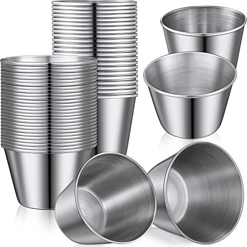 Potchen 50 Pack Stainless Steel Condiment Sauce Cups 1.5 Oz, 2 Individual Round Condiments Ramekins Small Metal Reusable Mini Dipping Kitchen Vinegar Butter Ketchup - CookCave