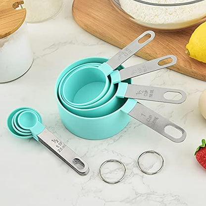 Measuring Cups and Spoons Set, 8 Pieces Measuring Cups and Measuring Spoons with Stackable Stainless Steel Handle Measure Dry or Liquid Ingredients Measuring Set for Kitchen Cooking and Baking (Green) - CookCave