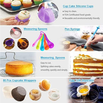 Gawren-H&E Cake Decorating Kit with Cake Carrier,678 PCS Cake Decorating Supplies Kit with 3 Springform Pans,Piping Bags and 74 Piping Tips,Chocolate Mold,Turntable - Baking Supplies Kit Set - CookCave