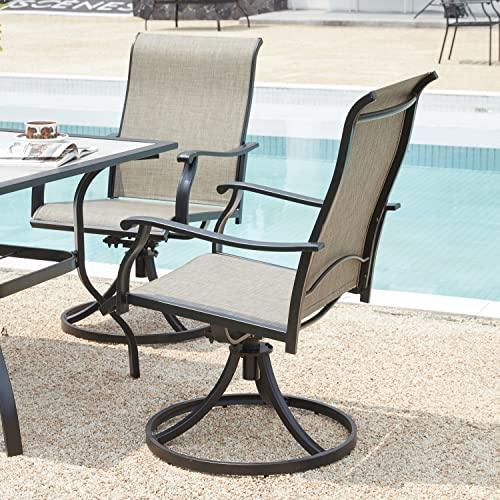 VICLLAX Patio Swivel Dining Chairs Set of 2, Outdoor Furniture Textilene Mesh Fabric Outdoor Chairs with Armrest for Front Porch Patio Lawn Backyard, Black Frame - CookCave