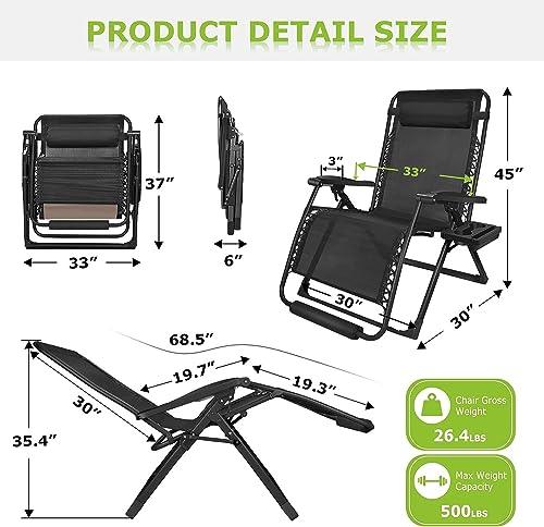 ZENPETIO Oversized Zero Gravity Chairs XXL, Adjustable Zero Gravity Lawn Chair with Larger Seat, Lounge Chair with Cushion Cup Holder, Ergonomic Design for Relax, Support 500LBS - CookCave