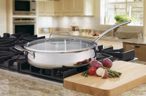 Cuisinart Contour Stainless 5-Quart Saute Pan with Helper Handle and Glass Cover,Silver - CookCave