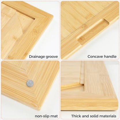 Noodle Board Stove Cover, Stove Top Cutting Board, 30"L x 22"W x 0.75"Th Charcuterie Boards, Large Cutting Board With Juice Grooves and Handles- Natural Color - CookCave