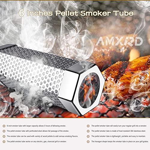 AMXRD Smoke Tube, Premium 6 inch 304 Stainless Steel BBQ Wood Pellet Smoker Tube with Cleaning Brush for All Grills or Smoker, Dishwasher Safe - CookCave