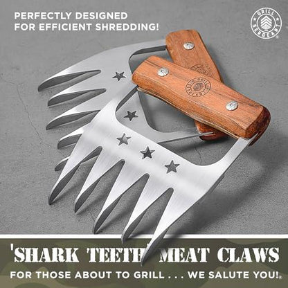 GRILL SERGEANT Metal Meat Claws, BBQ Pork Shredder, FOREVER GUARANTEE, Walnut Wood Handles, Patented, 304 Stainless Steel Forks, Large Rivets, Best for Shredding, Pulling, Lifting, Serving, Chicken - CookCave