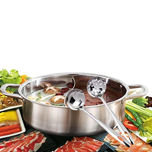 LP Living Plus Dual Sided Stainless Steel Shabu Shabu Hot Pot with Glass Lid, 30cm - CookCave