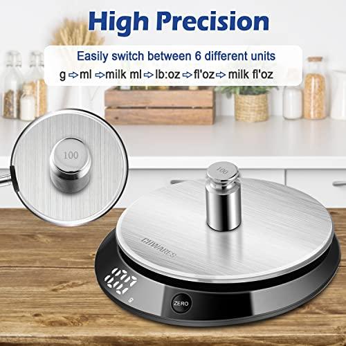 CHWARES Food Scale, Digital Kitchen Scale with Bowl Stainless Steel, Rechargeable Digital Scales Grams and Ounces for Weight Loss, Dieting, Baking, Cooking, and Meal Prep, 11lb/5kg, 0.1oz/1g - CookCave