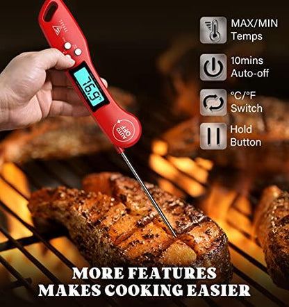 DOQAUS Digital Meat Thermometer, Instant Read Food Thermometer for Cooking, Kitchen Probe with Backlit & Reversible Display, Cooking Temperature Turkey Grill BBQ Candy - CookCave