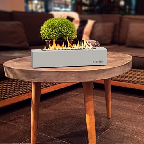 Onlyfire Tabletop Fireplace with Extinguisher Lid, 18” Portable Smokeless Fire Pit for Outdoor & Indoor, Clean Burning Alcohol Bio Ethanol Firepit, Concrete Rectangular Fire Bowl with Non-Slip Pad - CookCave