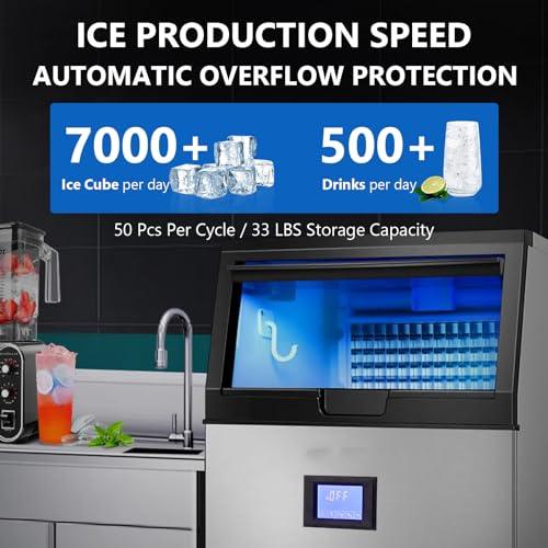 Garvee Commercial Ice Maker Machine, Freestanding Nugget Ice Maker with 2 Water Inlet Modes, 100Lbs/24h, 50Pcs/Cycle, 33lbs Storage Bin, Ice Maker Machine for Home Bar, Coffee Shop, Business - CookCave