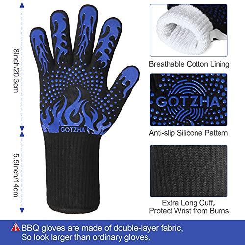 GOTZHA BBQ Gloves for Smoker, 1472℉ Extreme Heat Resistant Gloves, 14 Inch Silicone Non-Slip Grill Gloves with Extra Long Cuff, Safe Oven Gloves for Barbecue, Fryer, Baking, Outdoor Camping - CookCave