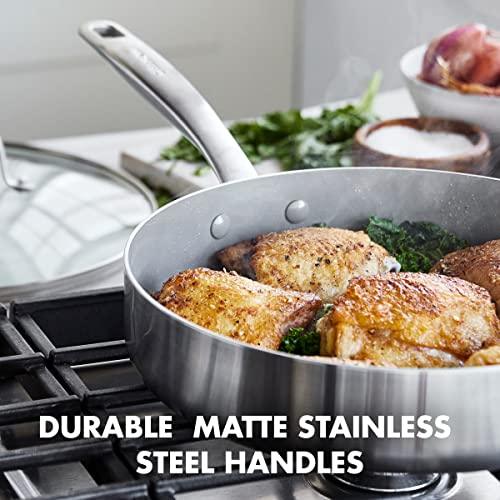 GreenPan Chatham Tri-Ply Stainless Steel Healthy Ceramic Nonstick 3.75QT Saute Pan Jumbo Cooker with Lid, PFAS-Free, Multi Clad, Induction, Dishwasher Safe, Oven Safe, Silver - CookCave