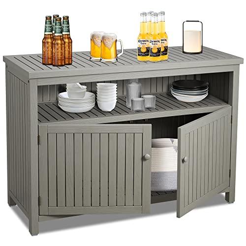 AHB Outdoor Console Sideboards Buffet Cabinet, Solid Wood Storage Cabinet TV Stand,Furniture for Patio Entryway Deck(Grey) - CookCave