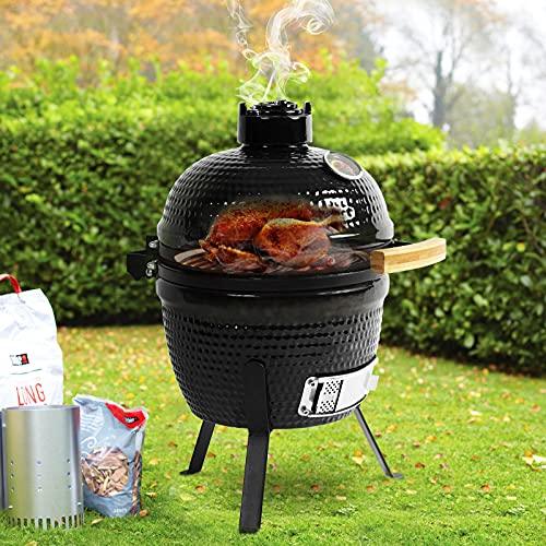 oneinmil Kamado 13" Ceramic Charcoal Grill - Multifunctional Barbecue Grill for Variations on Cooking Methods, Outdoor Tabletop Portable Egg Style Black - CookCave