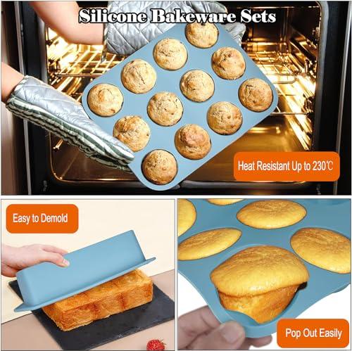 Hansanti 7in1 Silicone Bakeware Baking Set, Kitchen Bake Pans Molds Tray for Oven with BPA Free Round/Square Cake Pan, Loaf Pan, Muffin Pan for Bread Pizza Cheesecake Cupcake Pie Desserts - CookCave