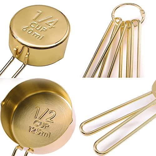 LYFJXX Gold Measuring Cups and Spoons Set, 8 PCS Metal Measuring Cups and Stainless Steel Measuring Spoons Set for Kitchen - CookCave