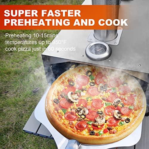 MAGIC FLAME Pizza Oven Outdoor Wood Fired Pizza Oven, Portable Stainless Steel Pellet Pizza Oven with Rotating Handle, Outdoor Pizza Maker with Pizza Stone, Pizza Peel, Pizza Cutter for Camping BBQ - CookCave