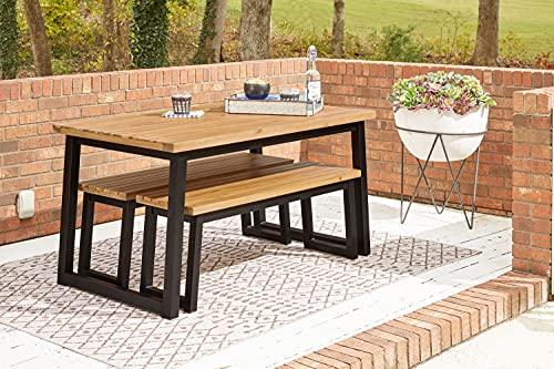 Signature Design by Ashley Town Wood Outdoor 3-Piece Patio Counter Table Set with 2 Benches, Brown & Black - CookCave