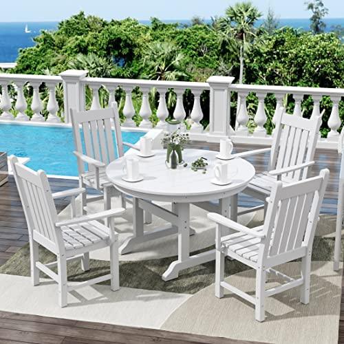 WestinTrends Malibu Classic Outdoor Dining Chairs with Arms, All Weather Poly Lumber Adirondack Patio Chairs Restaurant Bistro Chairs Support 350 LBS, Arched Backrest and Curved Seat, White - CookCave