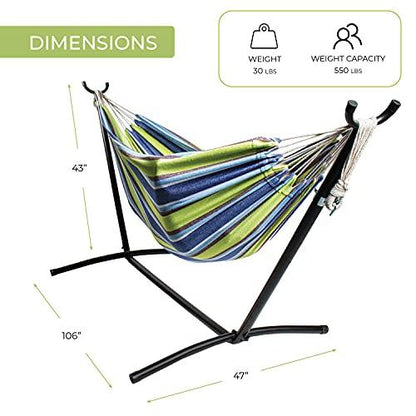 Backyard Expressions - 914920 - Ocean Floor Pattern - Portable Double 2 Person Outdoor Hammock with Stand - Green and Blue - 9 x 3 Foot Hammock - CookCave