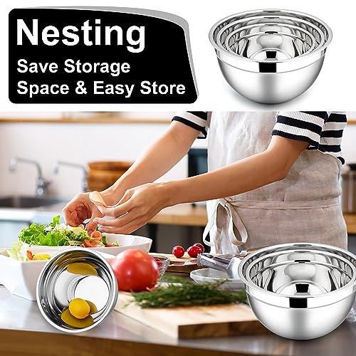 E-far Mixing Bowls with Lids, 6-Piece Stainless Steel Salad Bowls Metal Nesting Bowls for Baking Cooking and Prepping, Airtight Lids & Stackable Design, Size 4.5, 3, 1.5 QT (Black) - CookCave